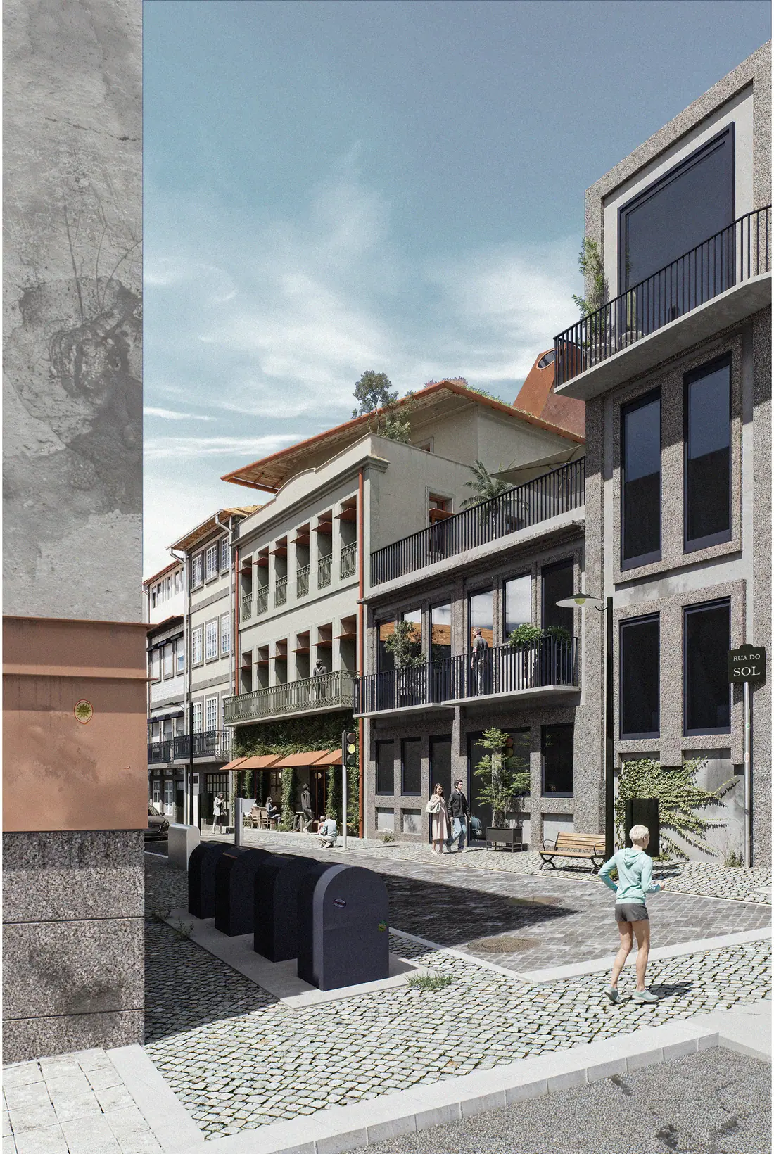 Render of the street Rua do Duque de Loulé with the new building facade among the neighbours